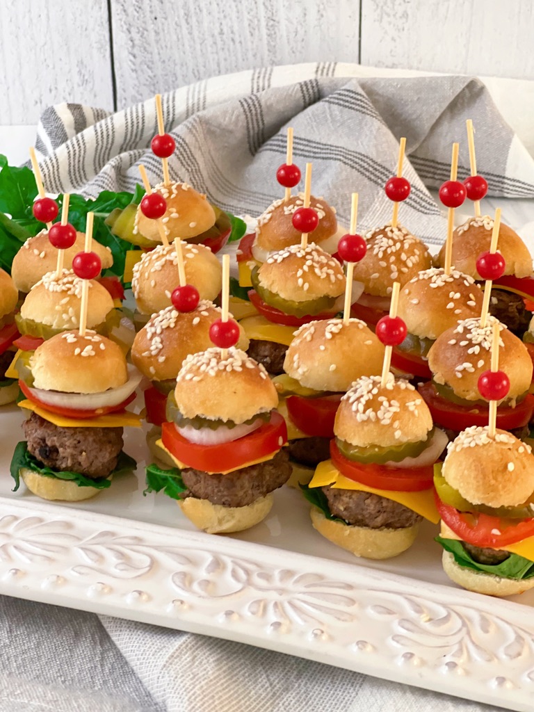 Cheeseburger Bites on Mini Sesame Seed Buns